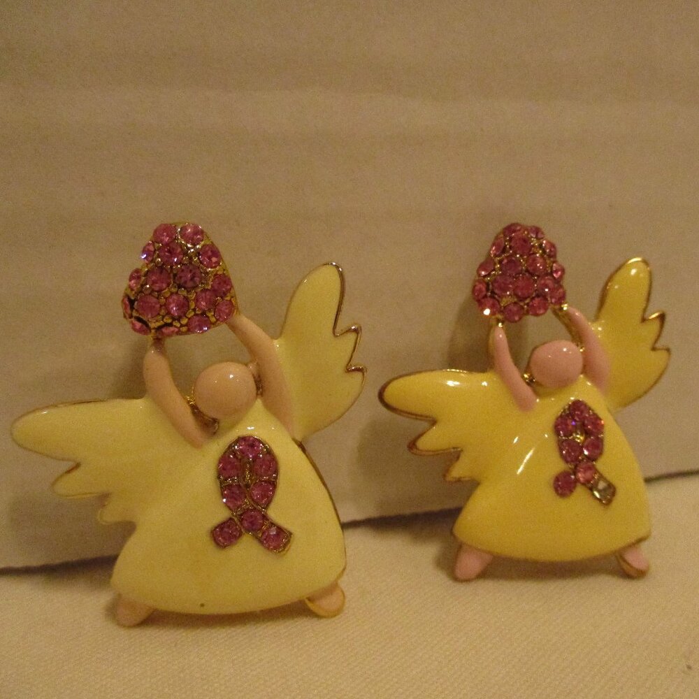 Angel Heart Pins Small Yellow Pink Gold Colored Stone Everyday Pins